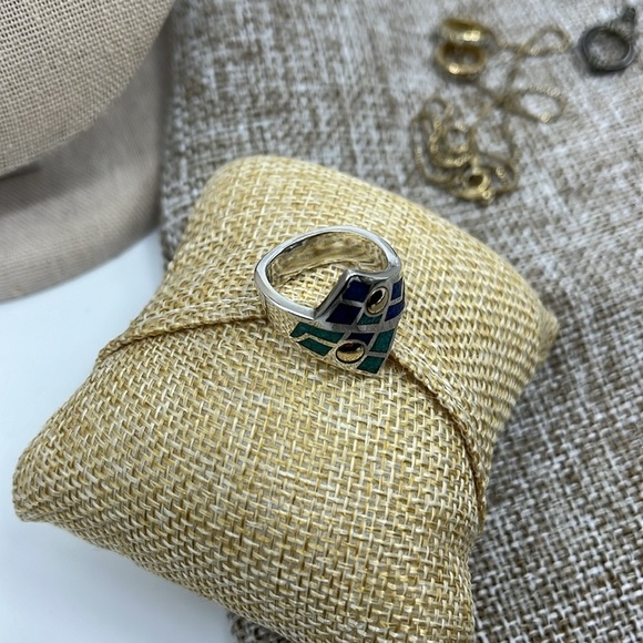 💍 Vintage CCO Coleman Turquoise Lapis Ring - Silver, 14K, Size 7 - Picture 10 of 15
